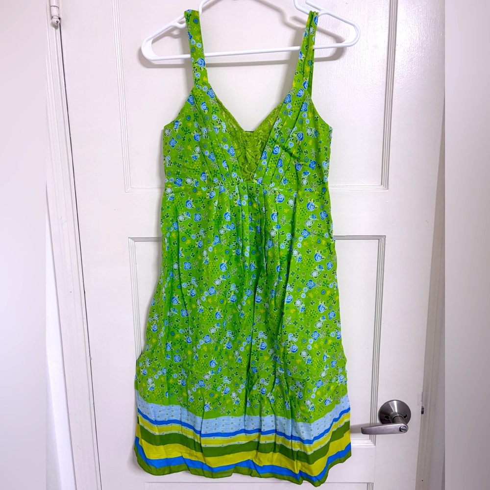 Floral green Aline with lace detail Medium